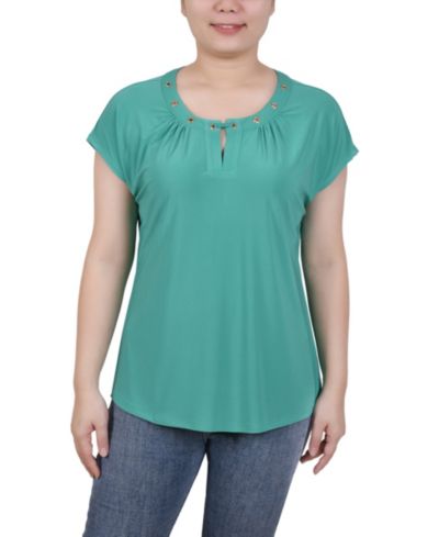 NY Collection Petite Grommet Neck Knit  Short Extended Sleeve Top