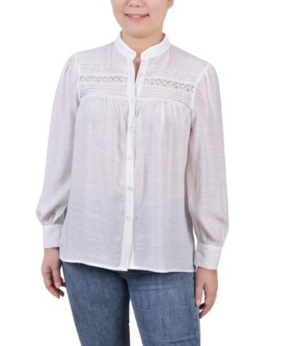 NY Collection Petite кружевной блузка с длинными рукавами