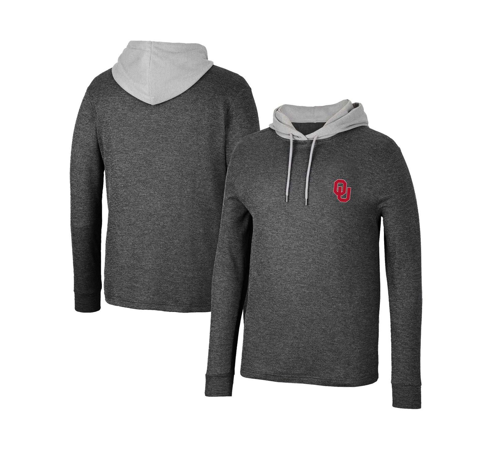 Men's Colosseum Black Oklahoma Sooners Ballot Waffle-Knit Thermal Long Sleeve Hoodie T-shirt