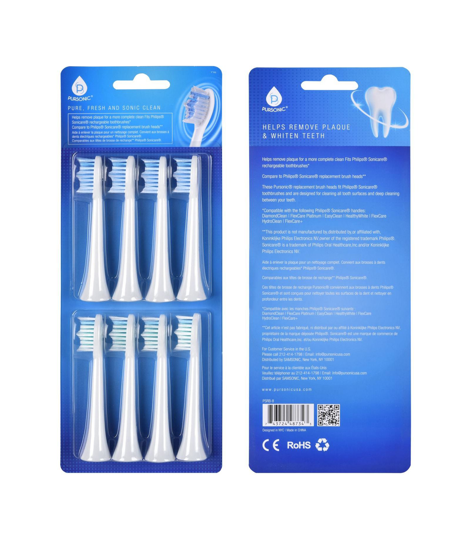Pursonic Replacement Toothbrush Heads, Compatible with Sonicare Electric Toothbrush 8 Pack