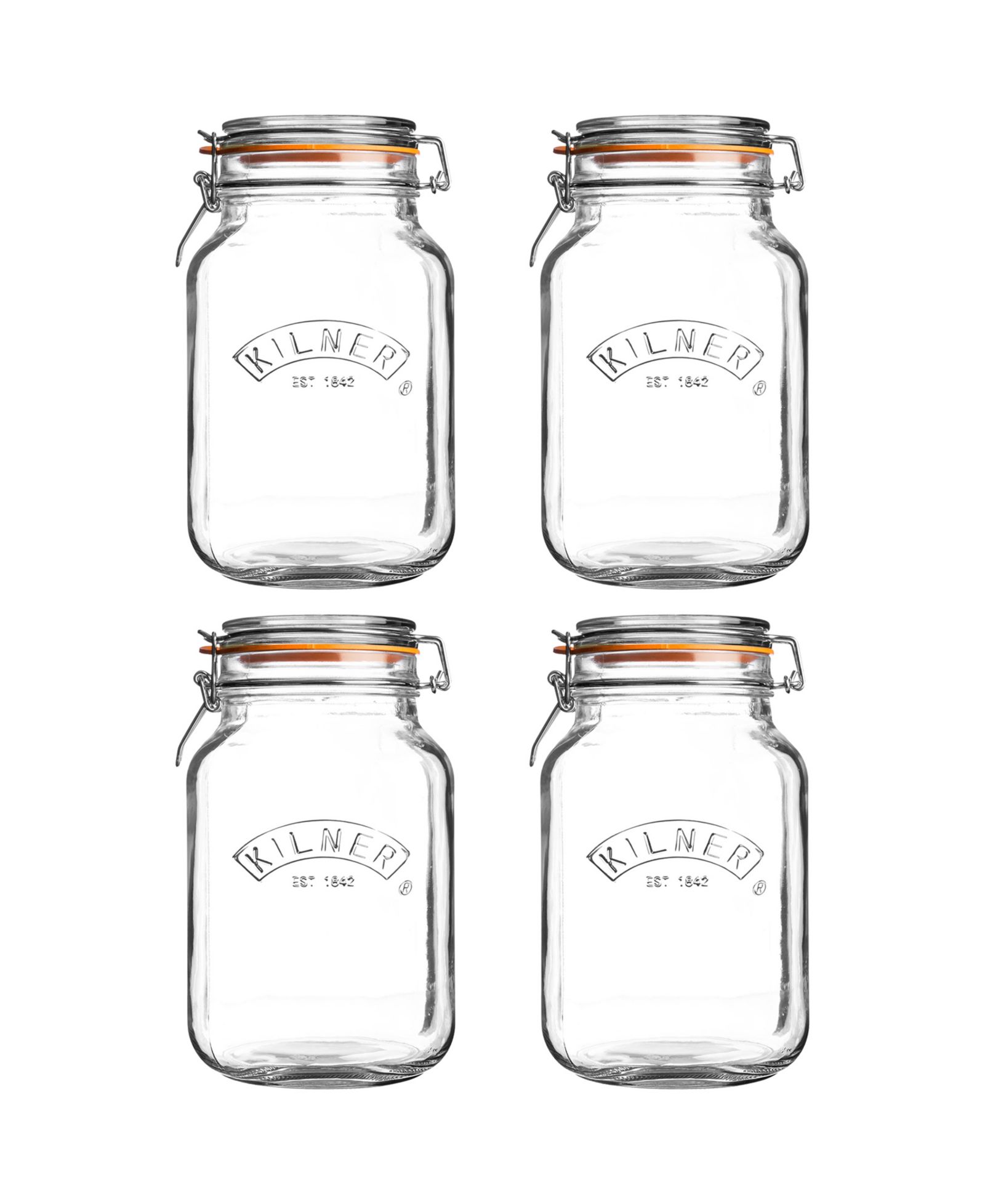 Kilner Square Clip Top Jar 51 oz, Set of 4