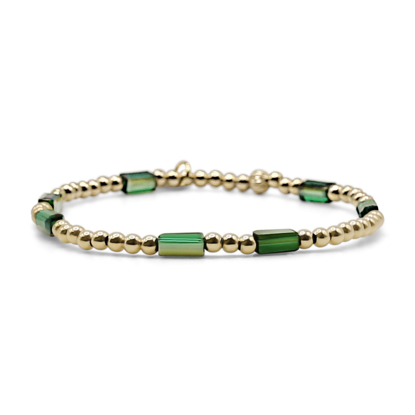 Браслет Bowood Lane 3mm Gold Filled Ball and Emerald Glass Bead Stretch