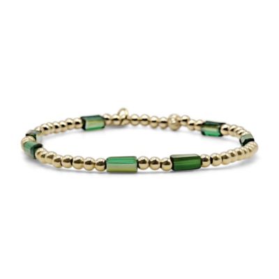 Браслет Bowood Lane 3mm Gold Filled Ball and Emerald Glass Bead Stretch