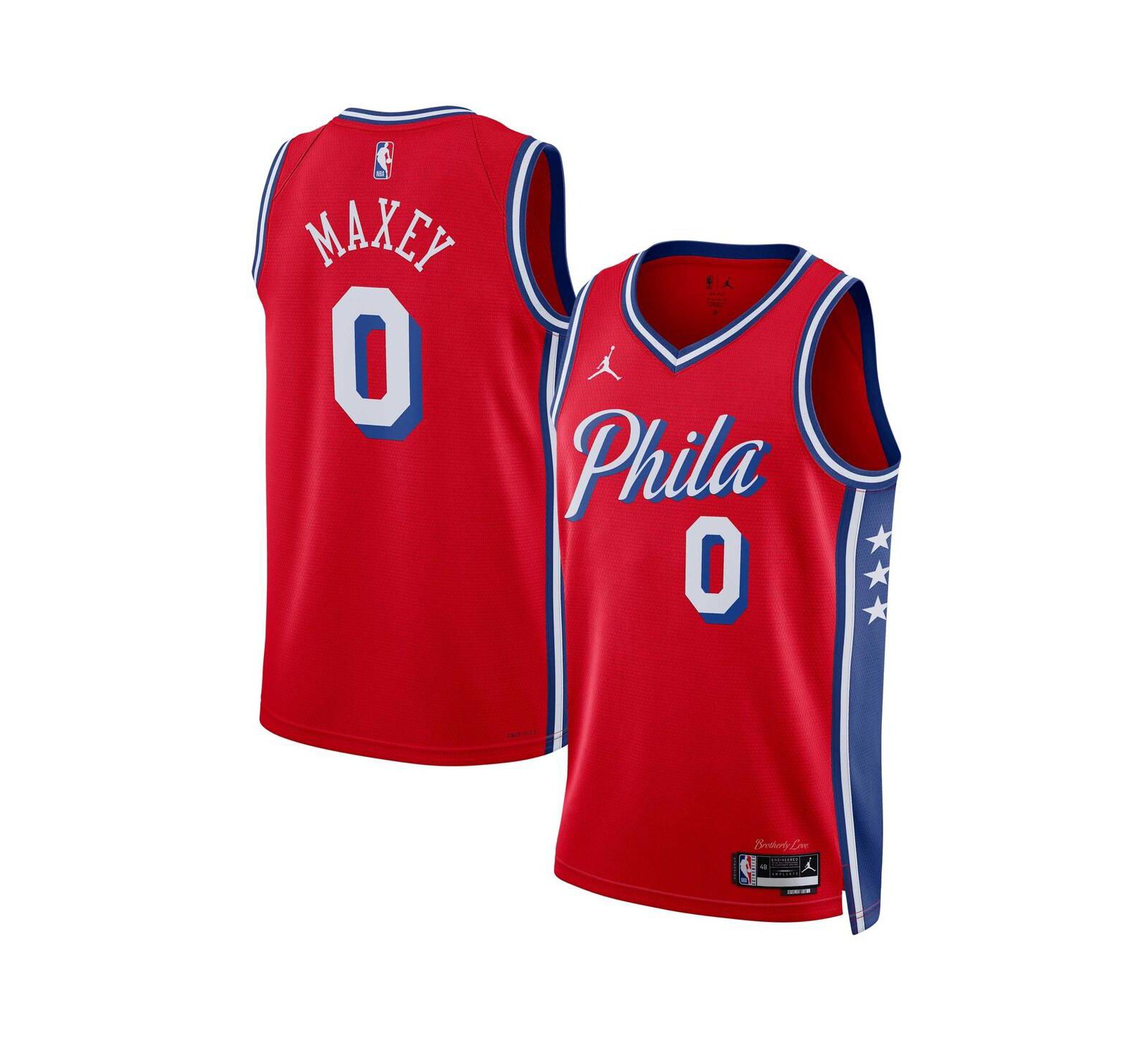 Мужская джерси Jordan Tyrese Maxey Red Philadelphia 76ers Statement Edition Swingman