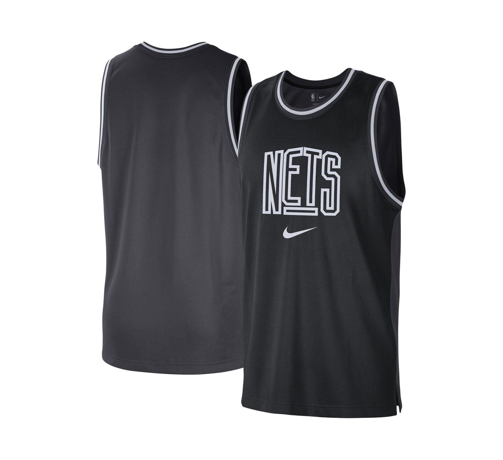 Мужской Nike Black, Anthracite Brooklyn Nets Courtside Versus Force Split DNA Performance Mesh Tank Top