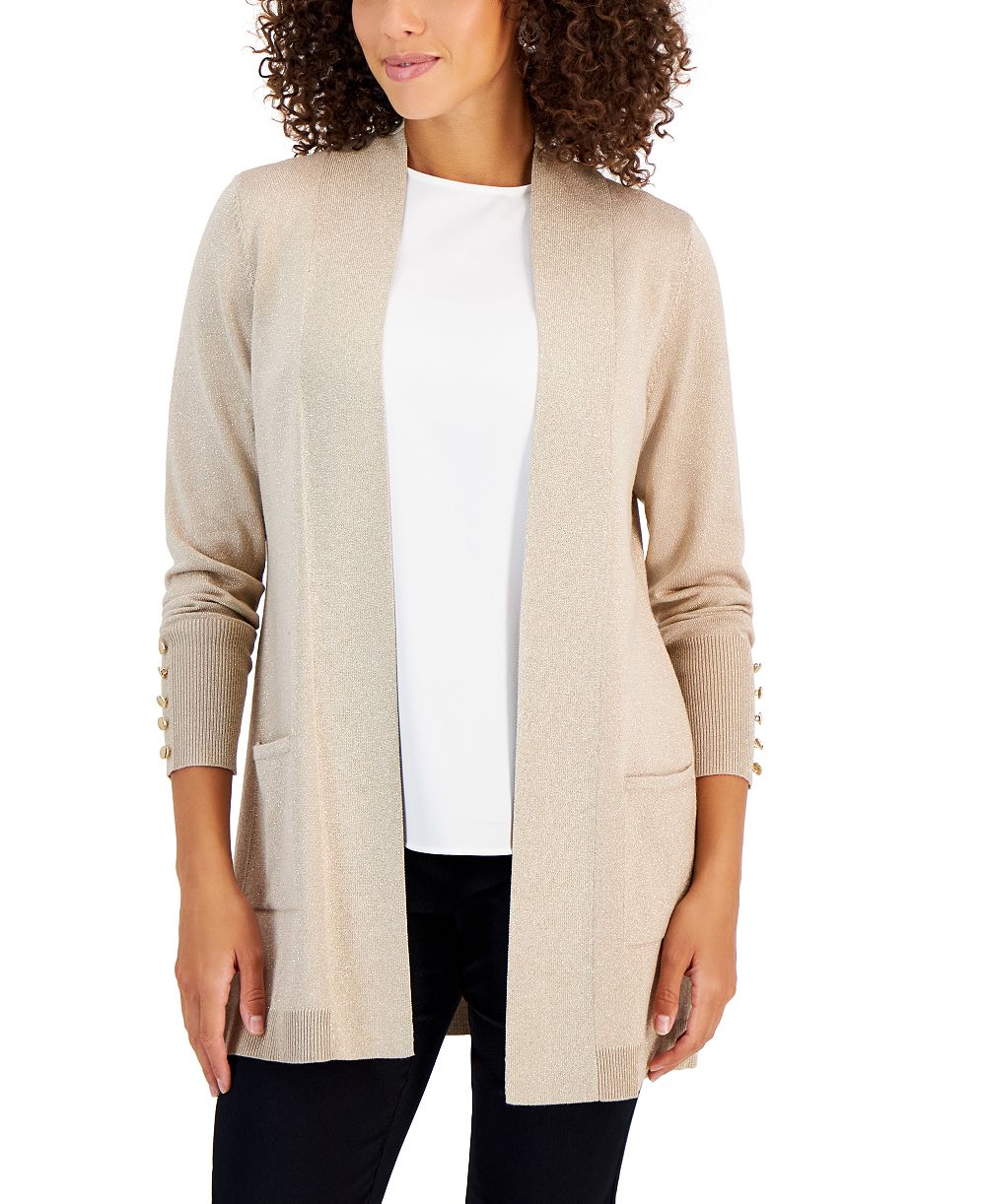 JM Collection Women's Open-Front Metallic Cardigan, Created for Macy's