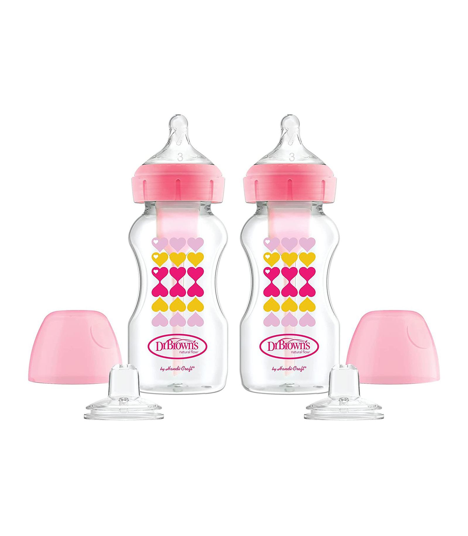 Детская бутылочка Dr. Browns Anti-Colic Options+ с широким горлышком, 9oz, 2 шт., розовая