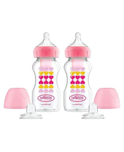 Детская бутылочка Dr. Browns Anti-Colic Options+ с широким горлышком, 9oz, 2 шт., розовая