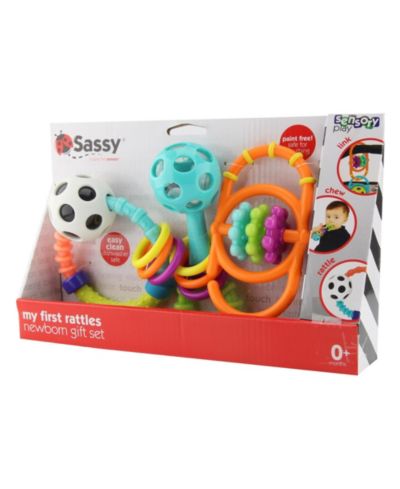 Набор погремушек Sassy My First Rattles для новорожденных, 3 мягкие и гибкие погремушки