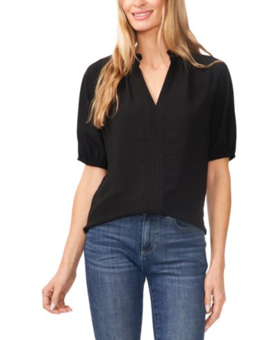 CeCe Женская блузка с коротким рукавом и рюшами Raglan Split Neck