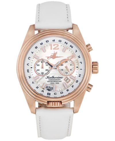Женские часы Abingdon Co. Katherine Chronograph White Leather Strap 40mm