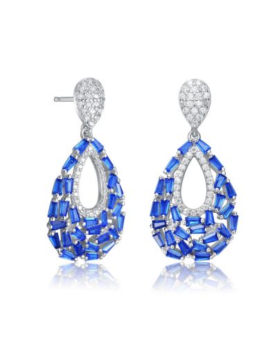 Серьги-подвески Genevive Sterling Silver Baguette & Round CZ Pear Shape