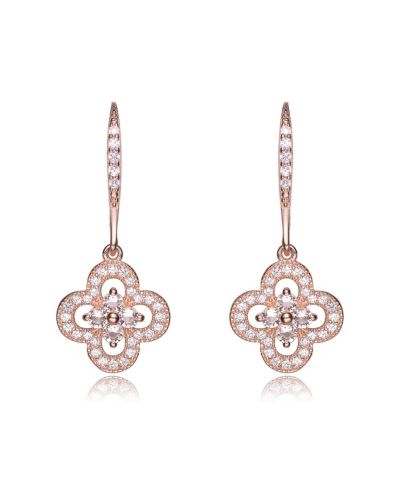 Genevive Elegant Sterling Silver Flower Shape Micro CZ Pave Earrings
