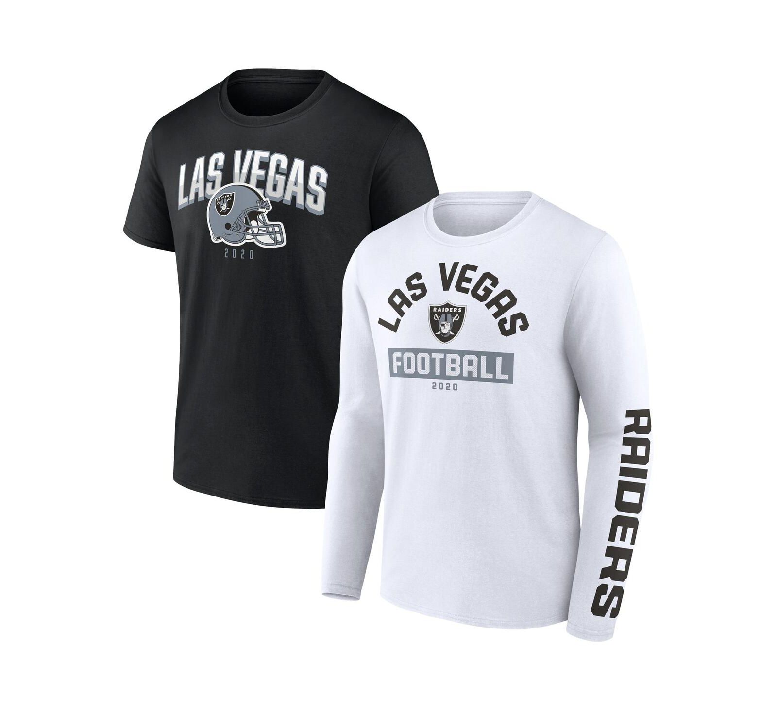 Мужской набор футболок Fanatics Las Vegas Raiders, черная и белая, с длинным и коротким рукавом