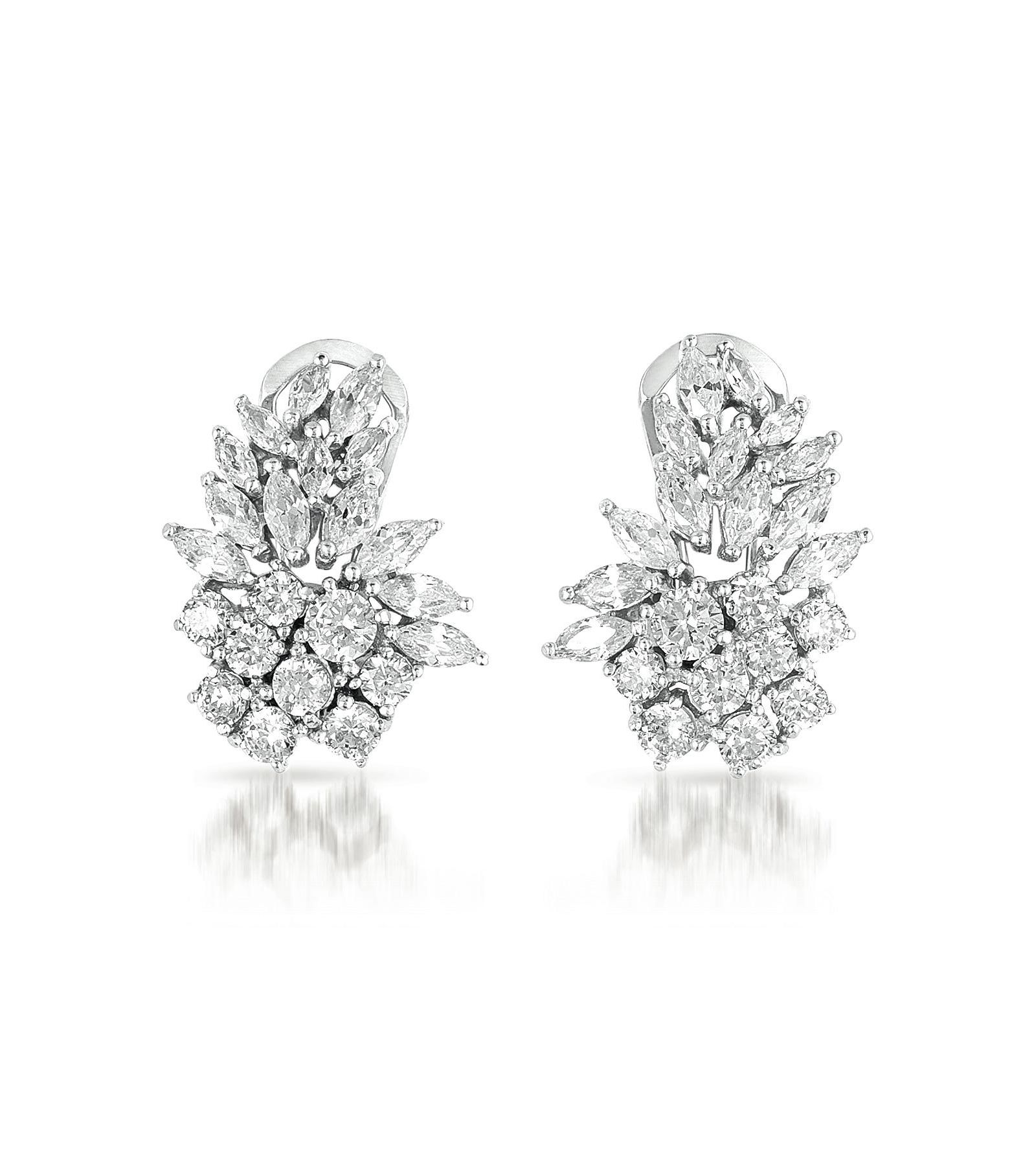 Genevive White Gold Plated Marquise & Round CZ Cluster Statement Earrings