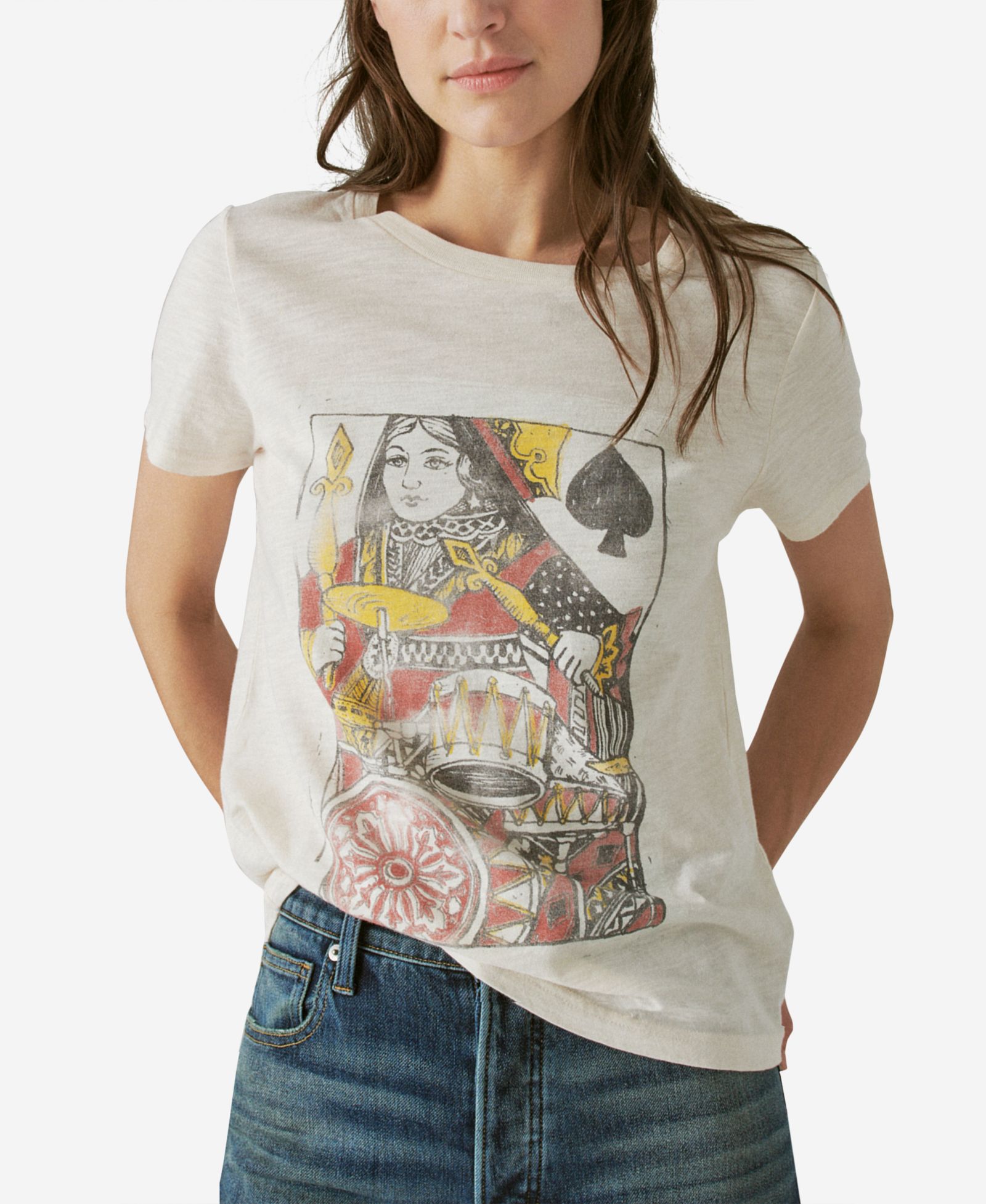Мужская футболка Lucky Brand Women's Cotton Queen Of Spades Boyfriend Tee