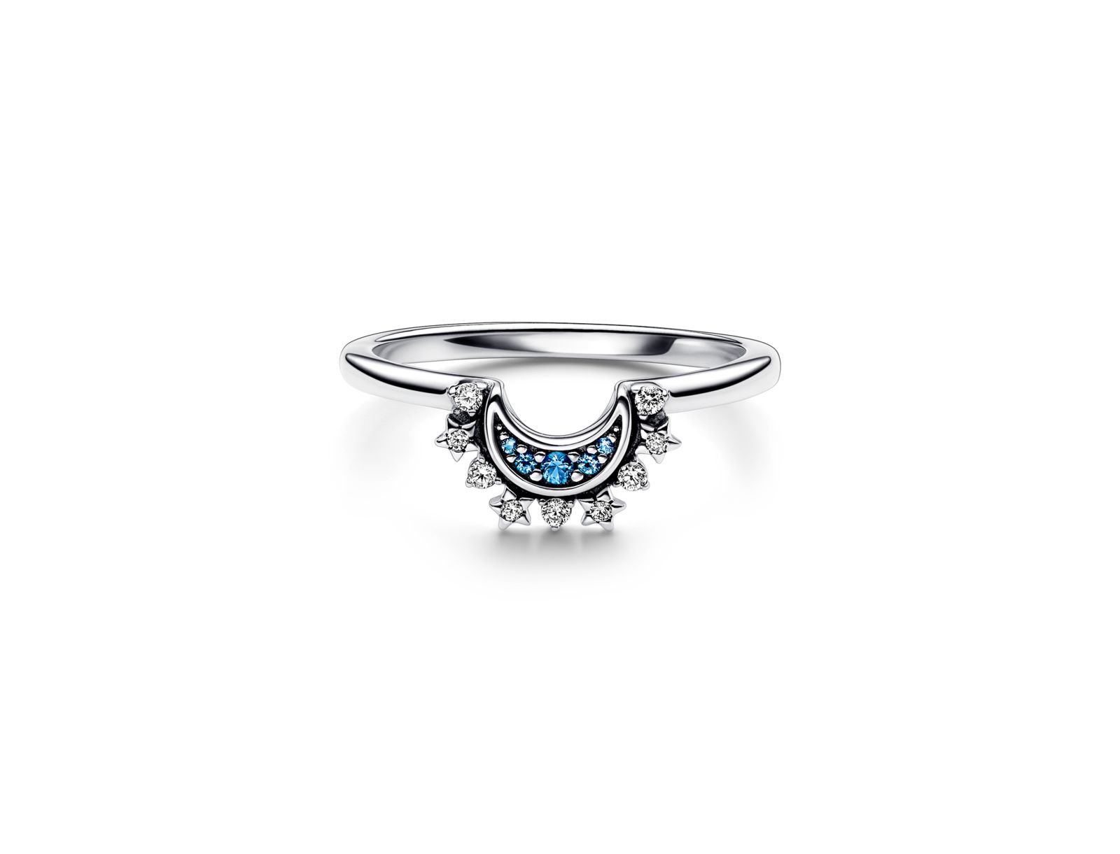 Кольцо Pandora Moments Celestial Blue Sparkling Moon с кубическим цирконием
