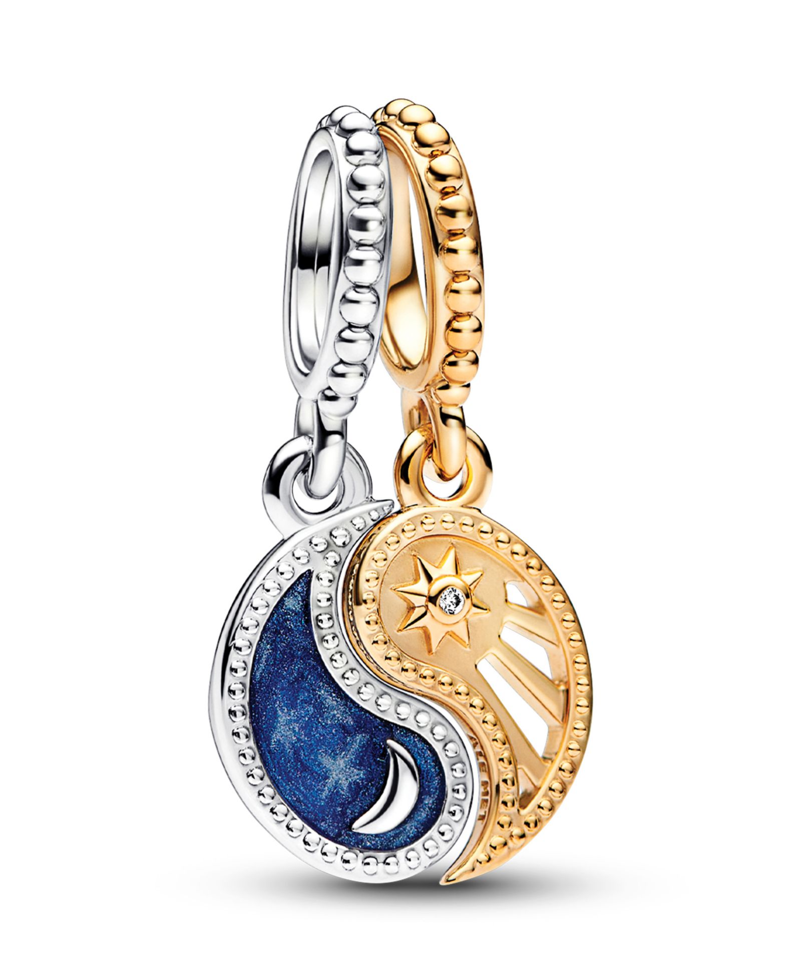 Pandora Cubic Zirconia Two-Tone Splitable Sun Moon Dangle Charm