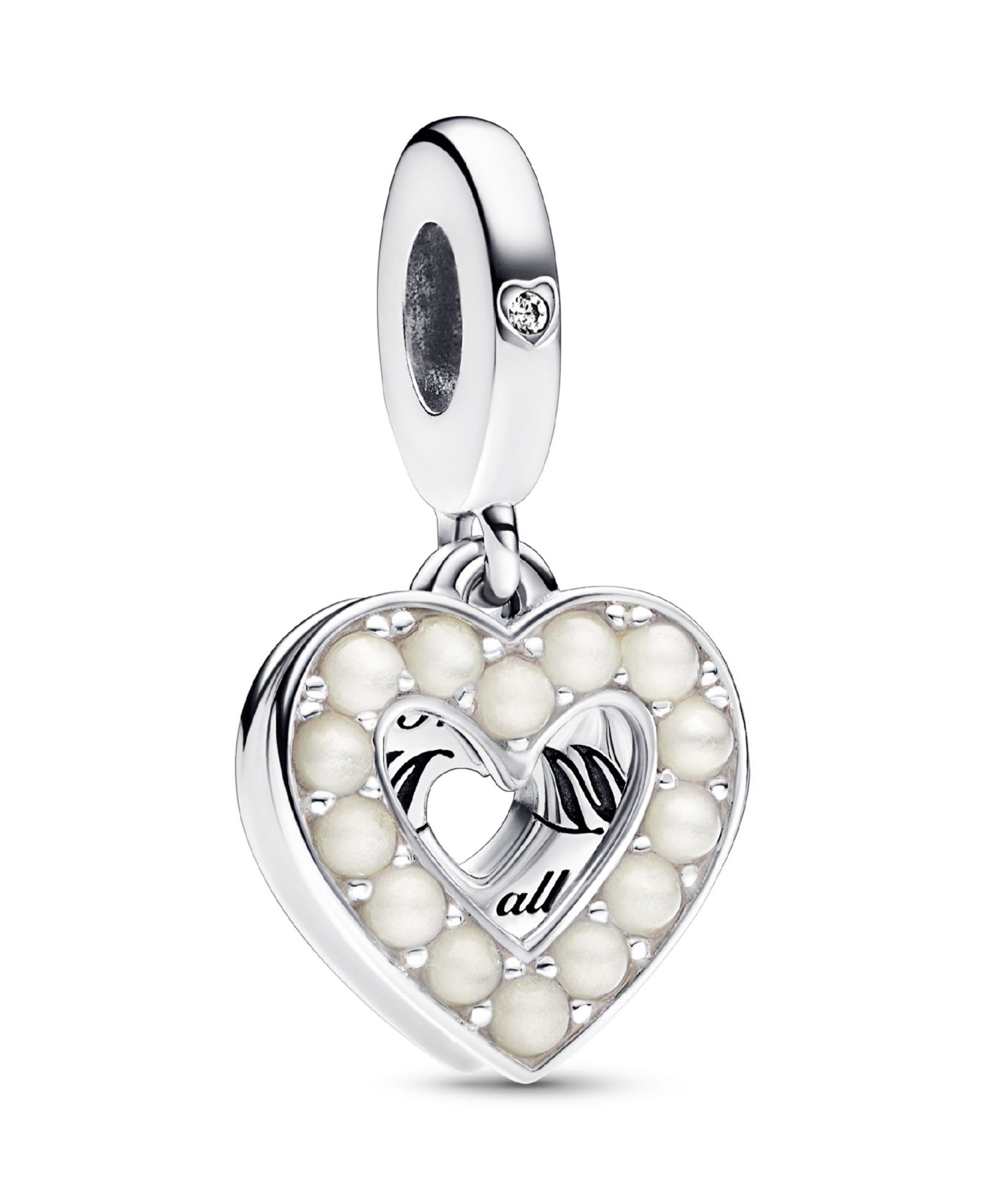 Шарм Pandora Mixed Stone Pearlescent White Heart Double Dangle