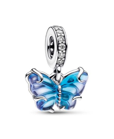Подвеска-шарм Pandora Butterfly из синего стекла Murano с кубическим цирконием