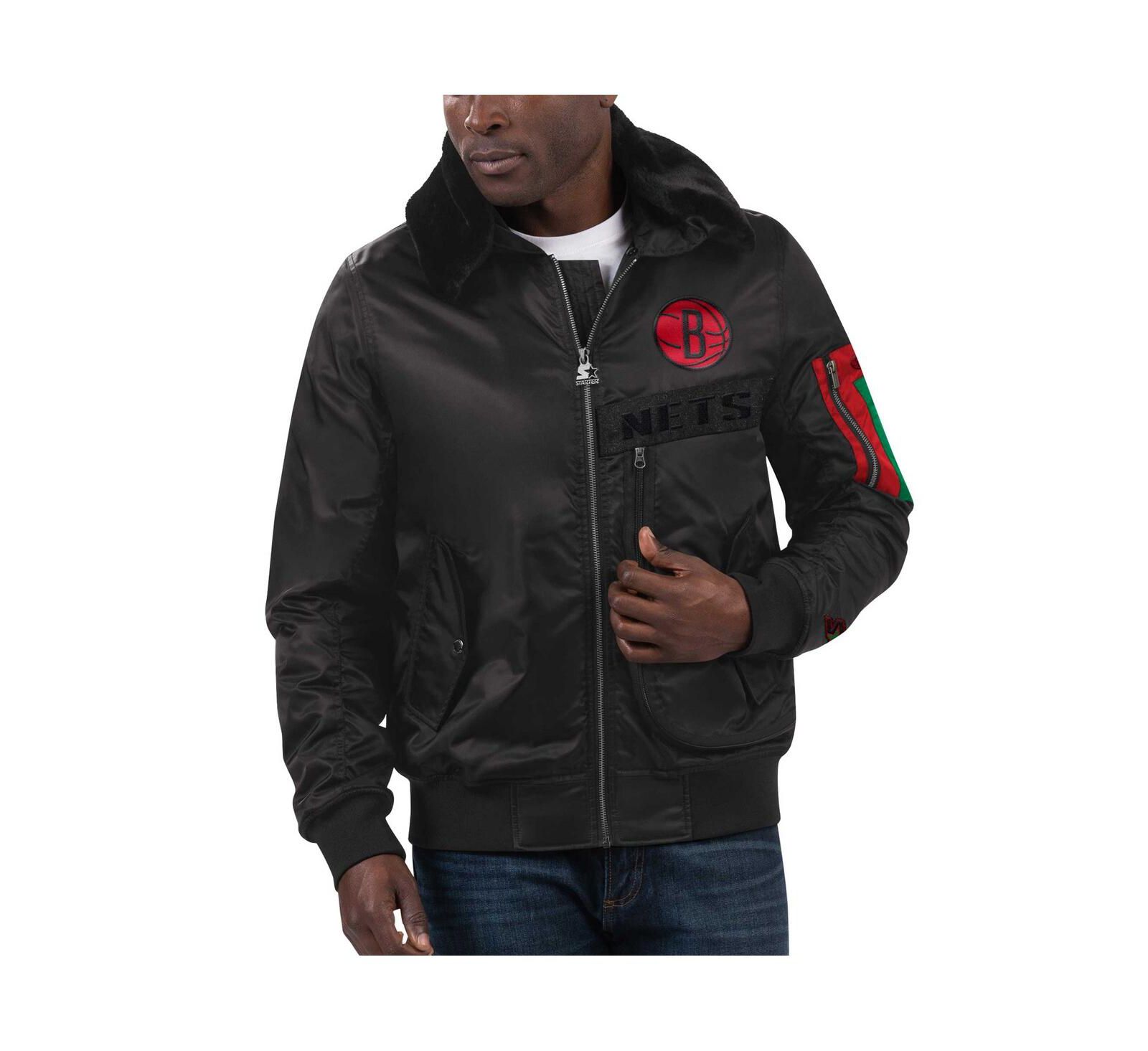 Men's Starter x Ty Mopkins Black Brooklyn Nets Black History Month Satin Full-Zip Jacket