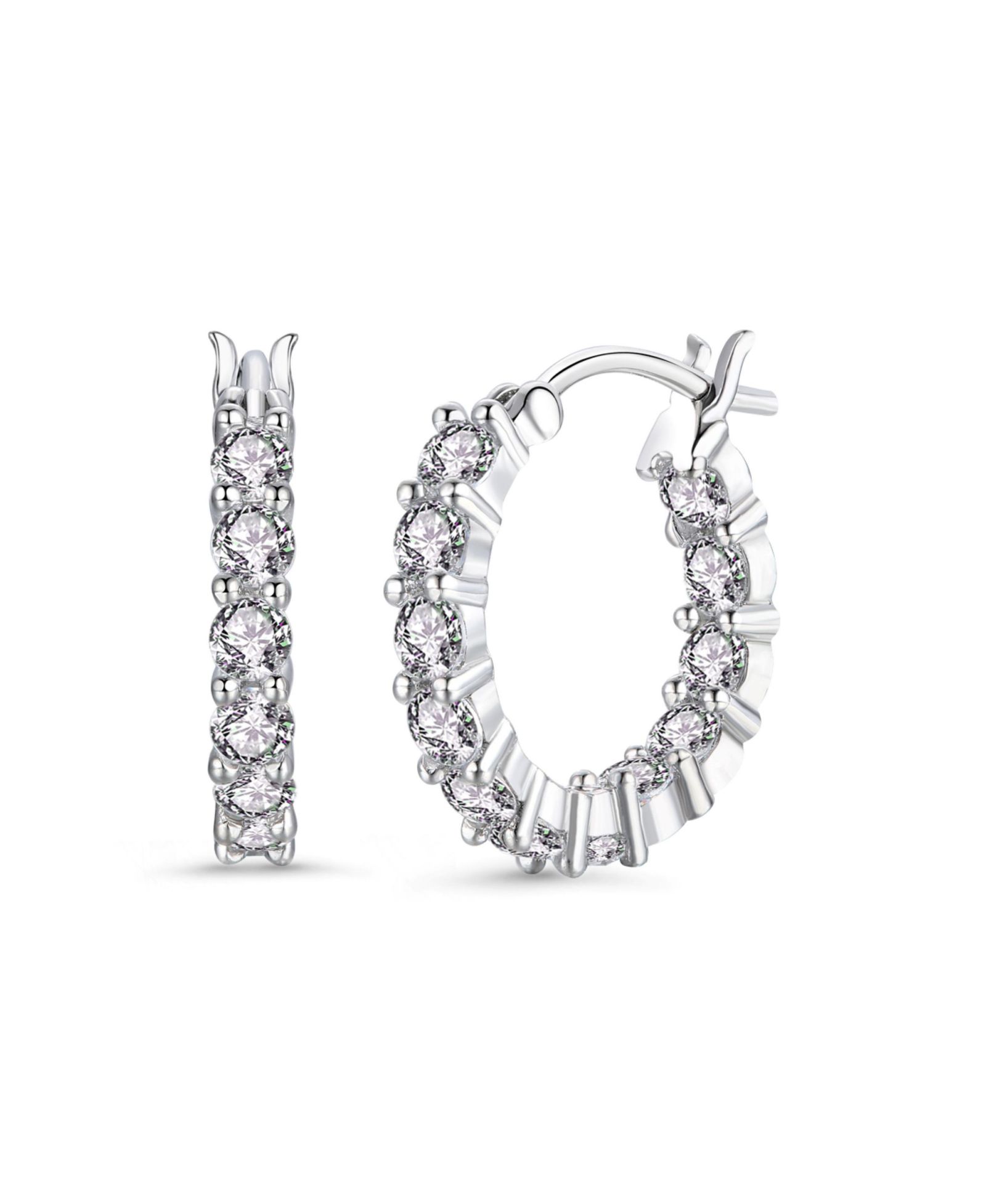 Серьги-кольца Genevive Sterling Silver White Gold Plated Cubic Zirconia