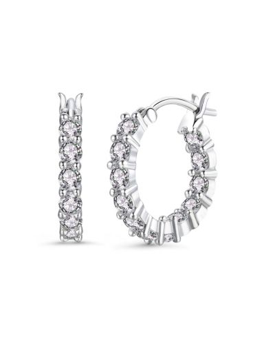 Серьги-кольца Genevive Sterling Silver White Gold Plated Cubic Zirconia