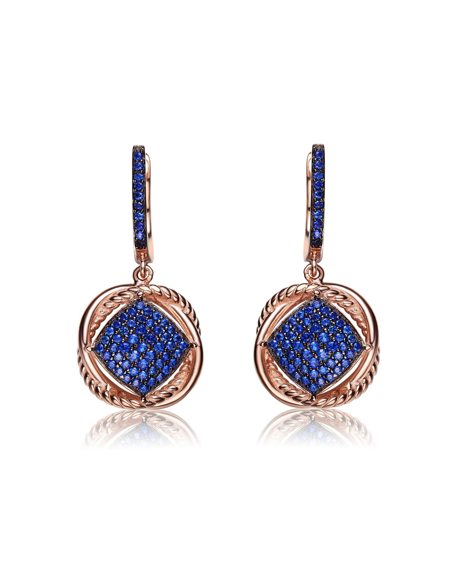 Genevive Two-Toned Sterling Silver Brilliant CZ Pave Dangling Earrings