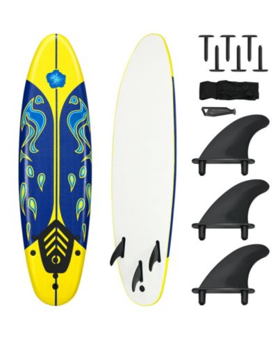 Доска для серфинга 6' Surfboard Foamie Body Surfing Board с 3 плавниками и лишем
