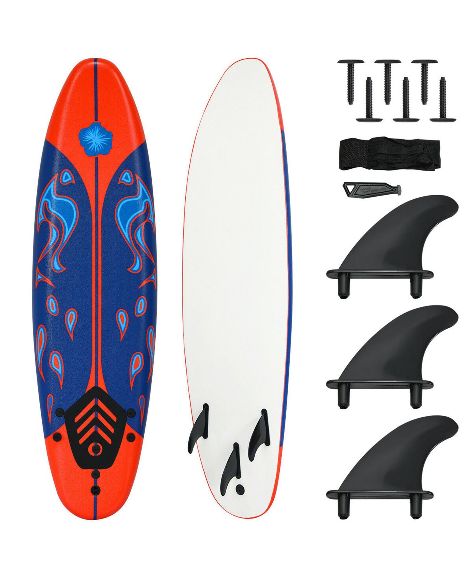6' Surfboard Foamie Body Surfing Board W/3 Fins and Leash