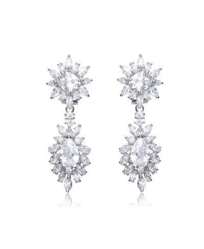 Sterling Silver Two Stone Cubic Zirconia Dangling Earrings