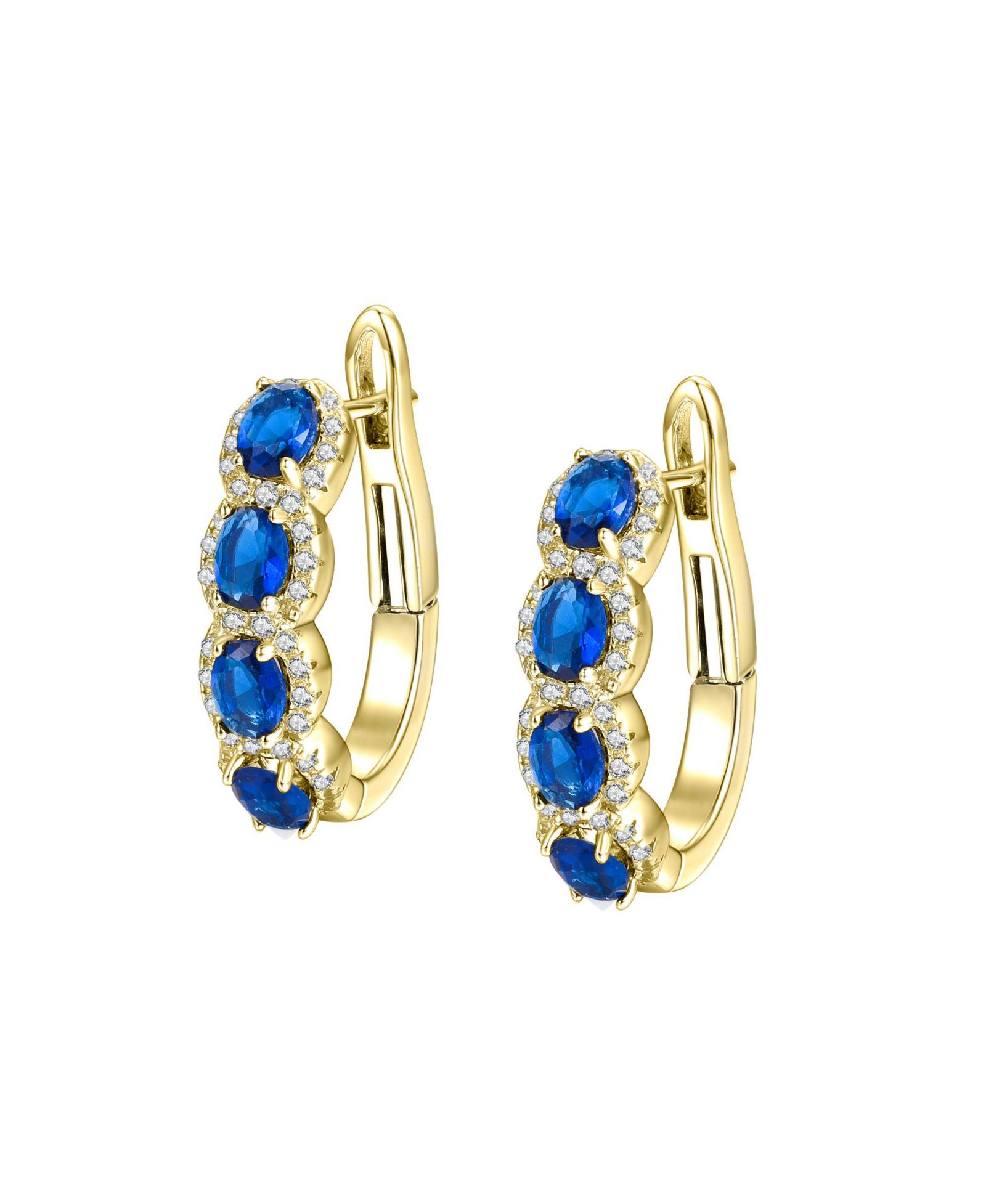 Серьги-кольца Genevive Sterling Silver 14K Gold Plated Cubic Zirconia Oblong Spring Lock