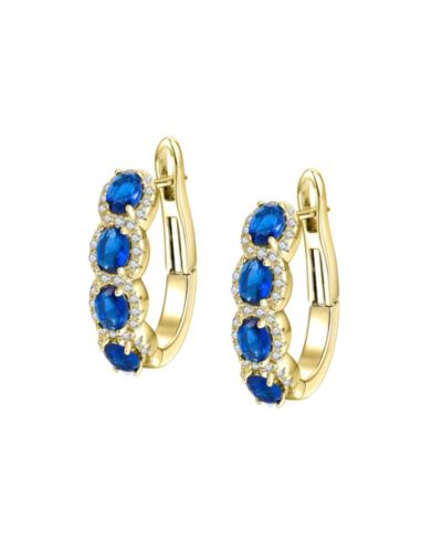 Серьги-кольца Genevive Sterling Silver 14K Gold Plated Cubic Zirconia Oblong Spring Lock