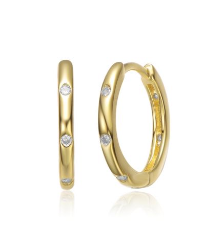 Genevive Dainty 14K Gold Plated Cubic Zirconia Huggie Hoop Earrings