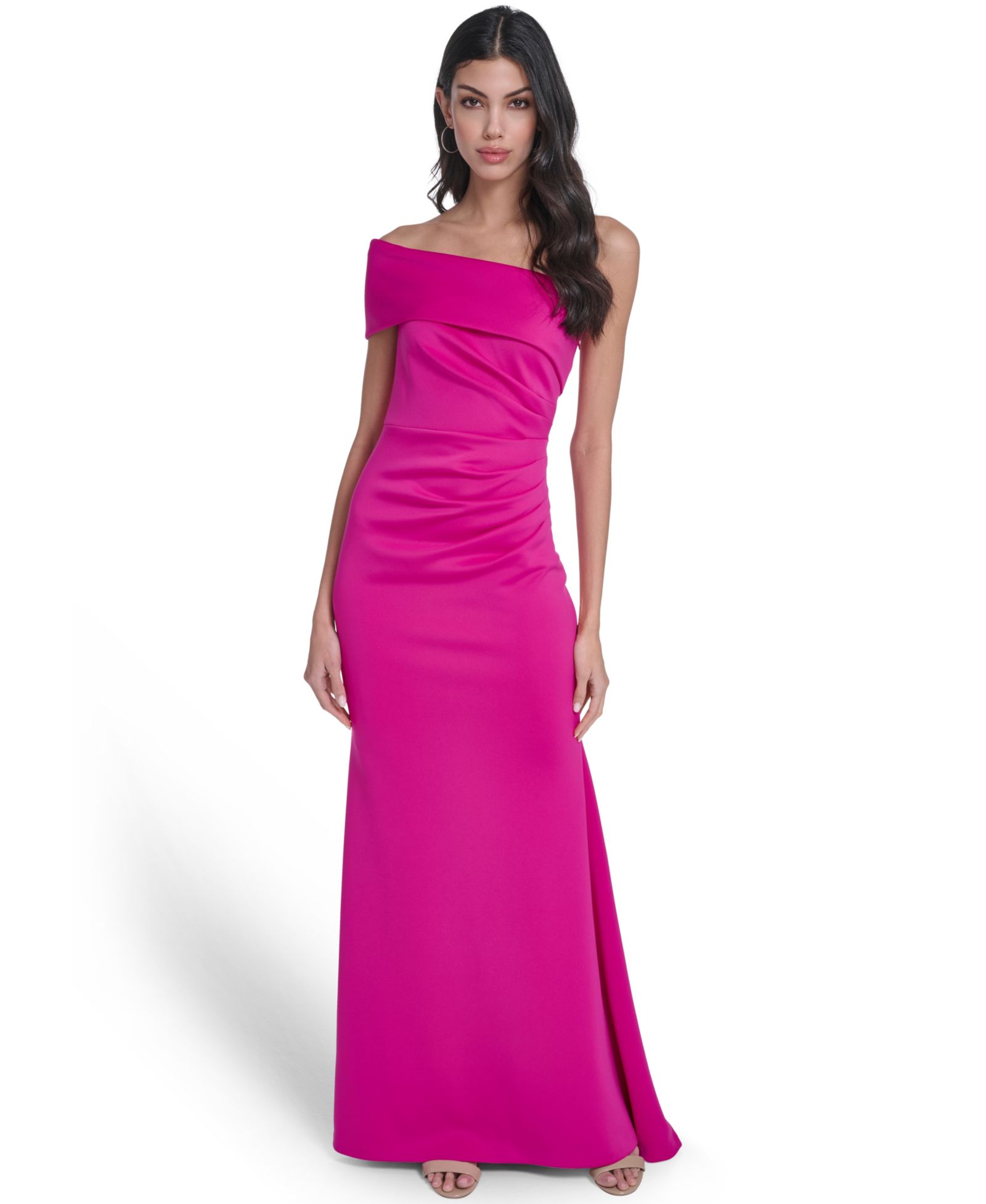 Eliza J Women's Asymmetric-Neck Side-Pleat Scuba Gown