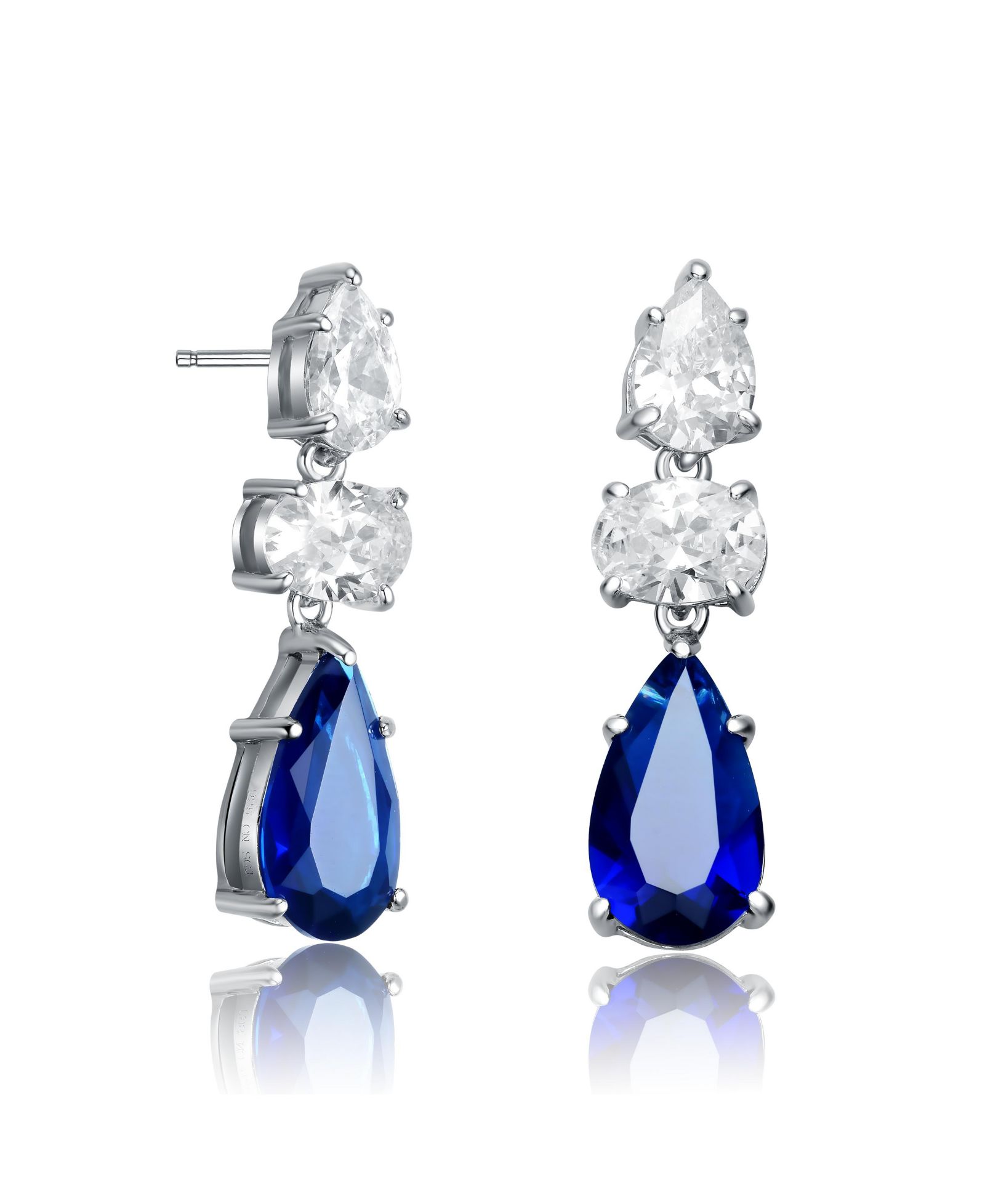Genevive Dazzling White Gold Plated Pear and Oval CZ Drop Earrings