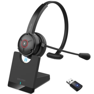 Bluetooth гарнитура Delton Noise Canceling с док-станцией зарядки, USB донгл для PC/Laptop, совместима с MS Teams, Zoom, Google Meet и др. | Black