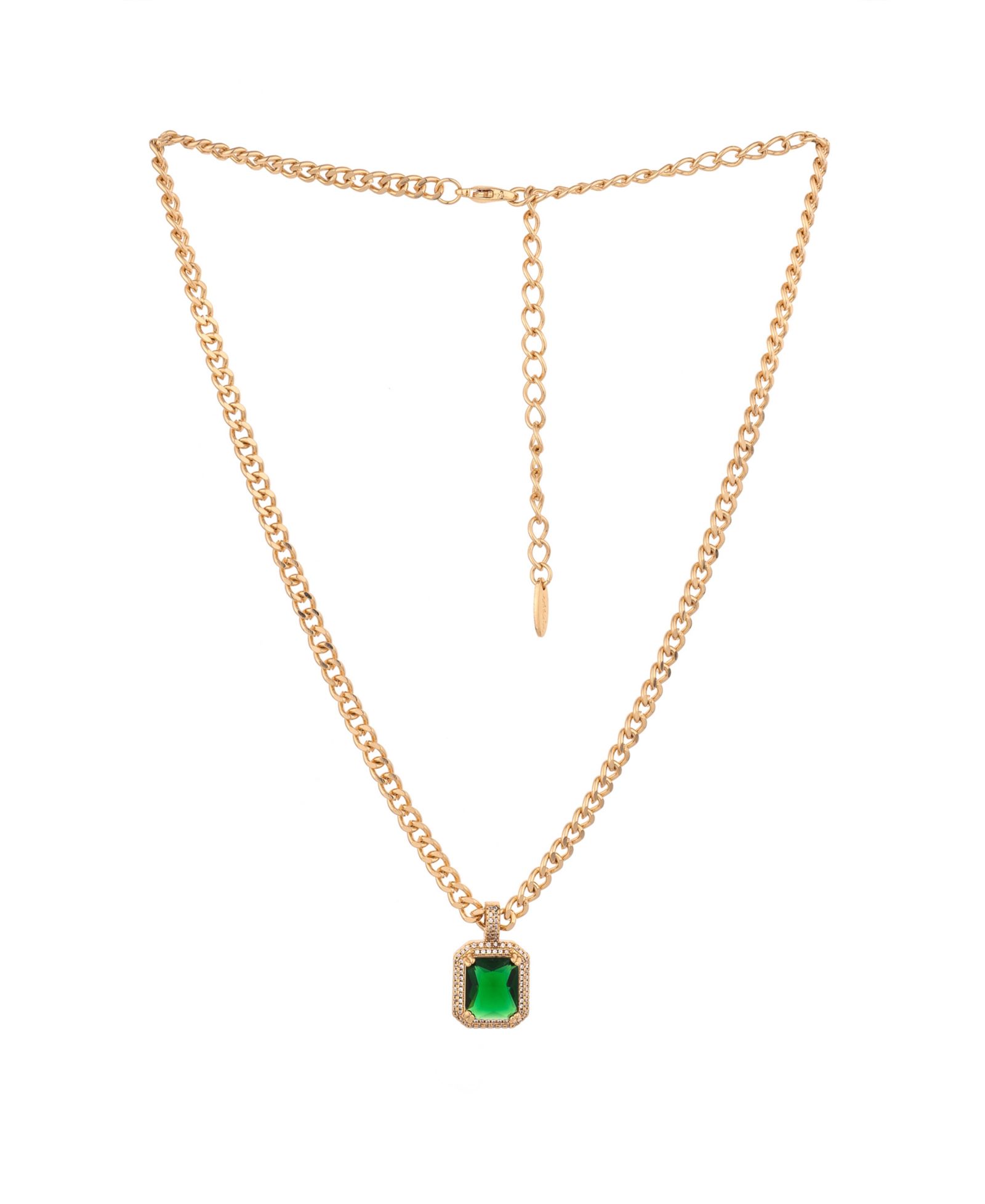 Колье Ettika Emerald Stone Pendant 18K Gold Plated Link