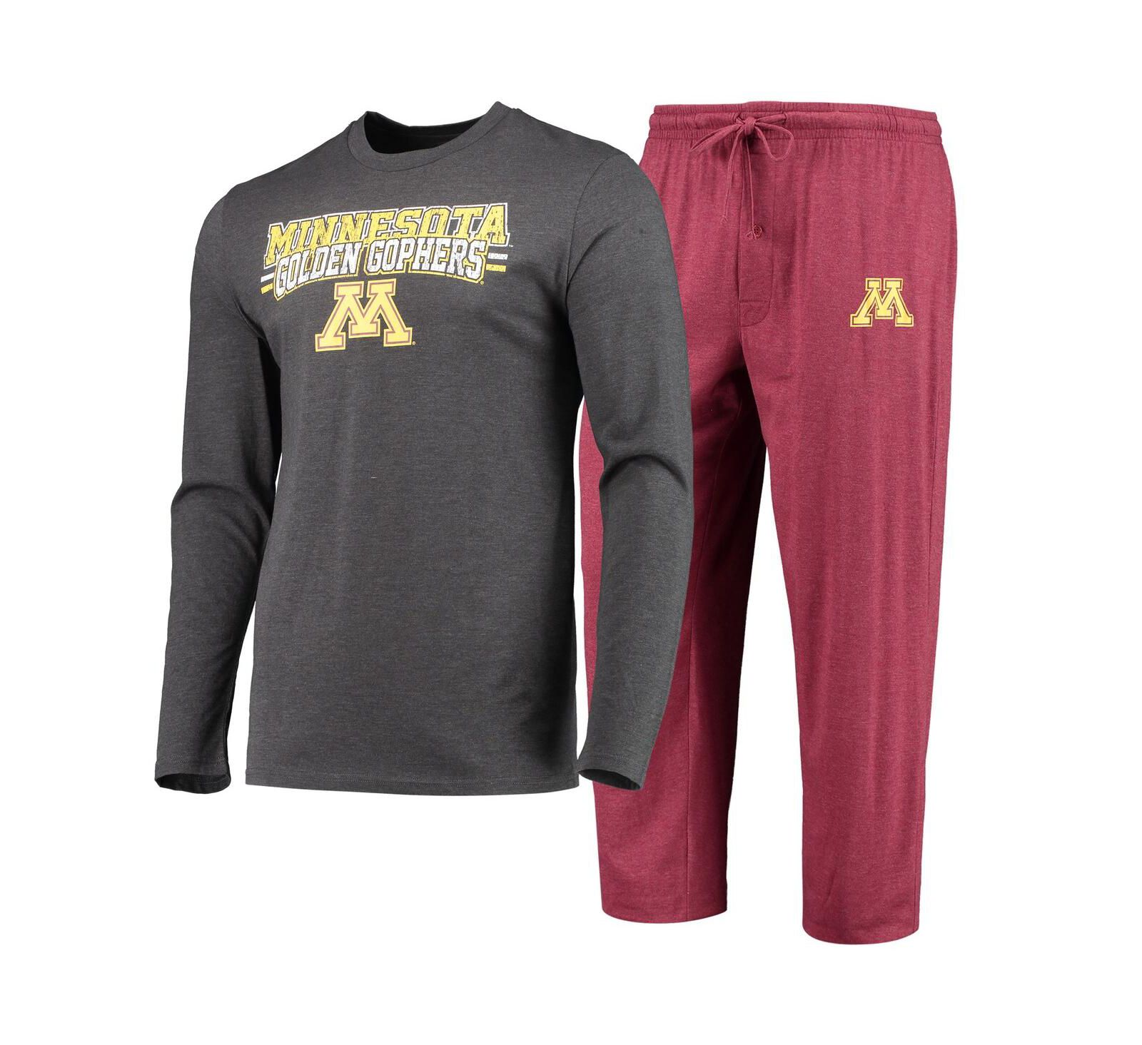 Men's Concepts Sport Maroon, Heathered Charcoal Minnesota Golden Gophers Meter Long Sleeve T-shirt and Pants Sleep Set