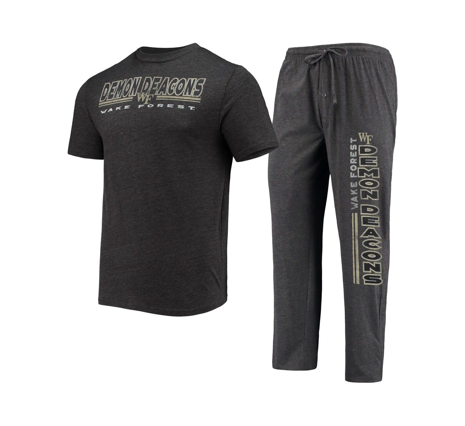Мужской комплект для сна Concepts Sport: футболка и брюки цвета Heathered Charcoal/Black с принтом Wake Forest Demon Deacons