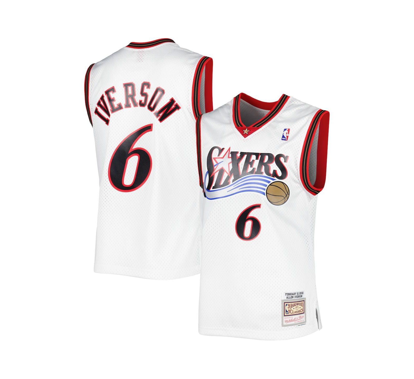 Мужская джерси Mitchell & Ness Allen Iverson White Philadelphia 76ers Hardwood Classics 2002 Swingman