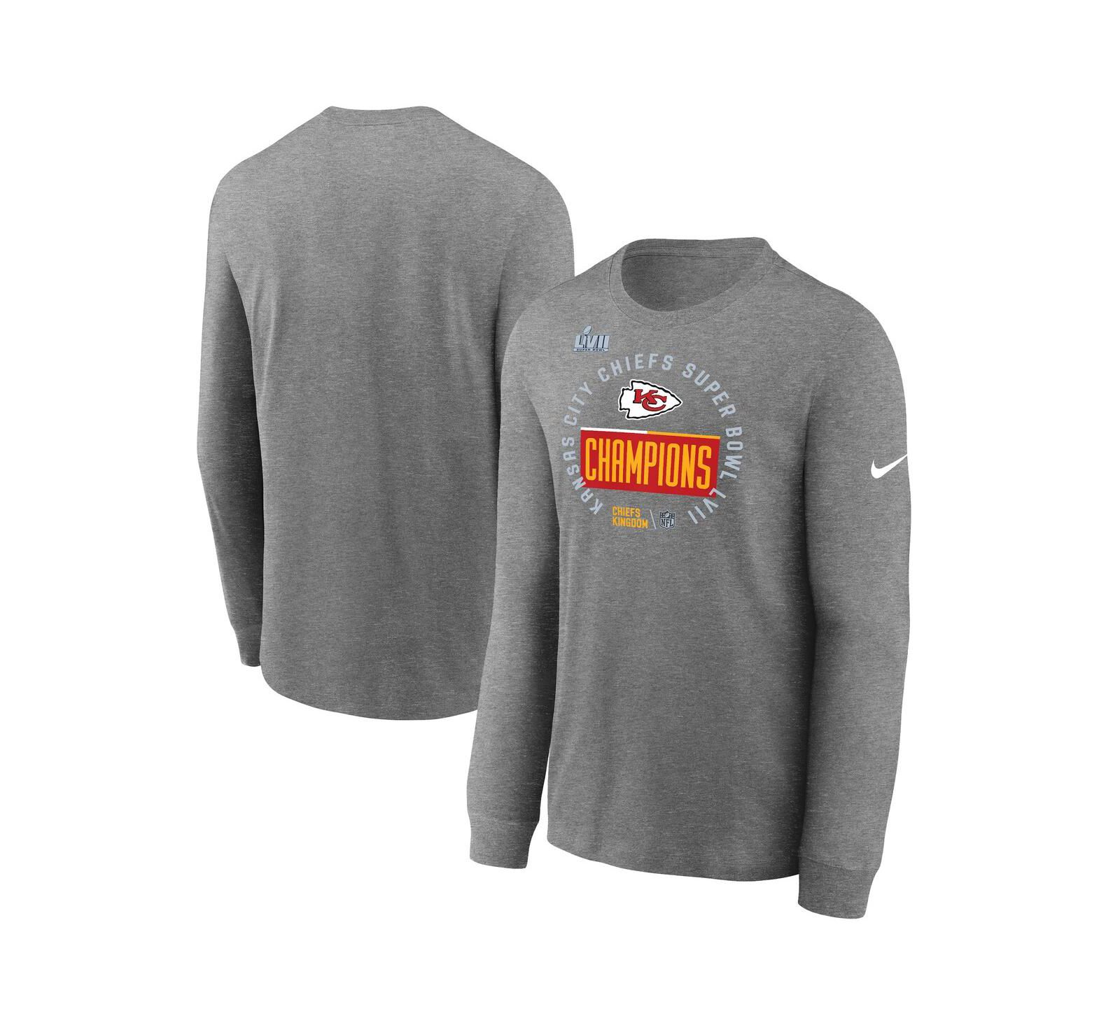 Мужская футболка Nike Heather Gray Kansas City Chiefs Super Bowl LVII Champions Long Sleeve