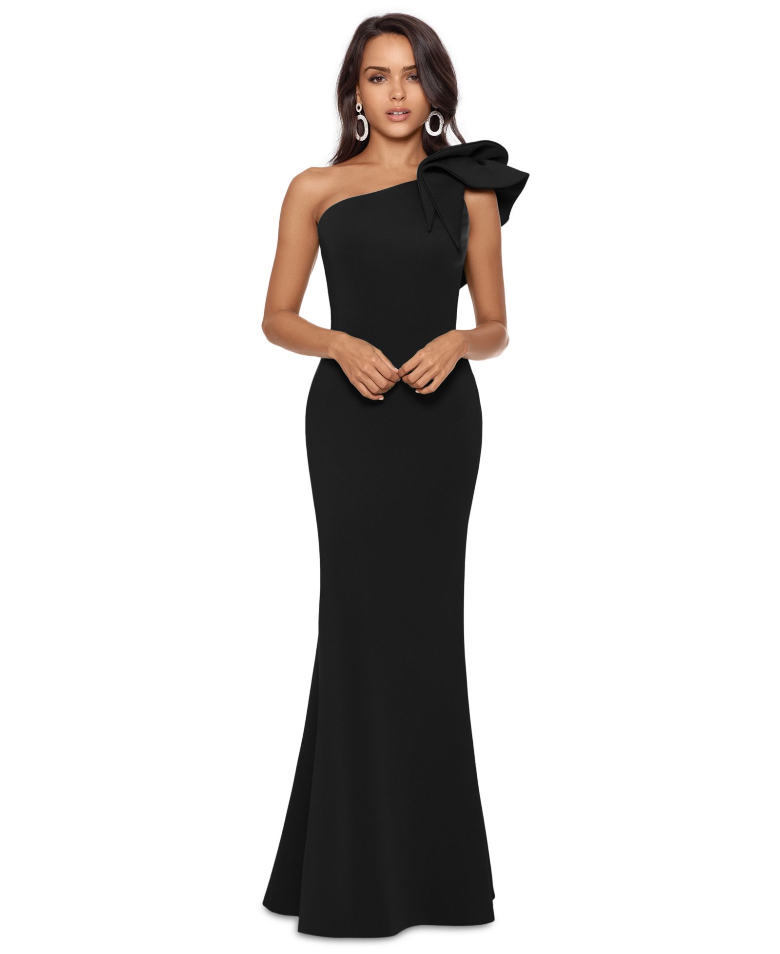 Женское вечернее платье Betsy & Adam One-Shoulder Scuba Crepe Gown