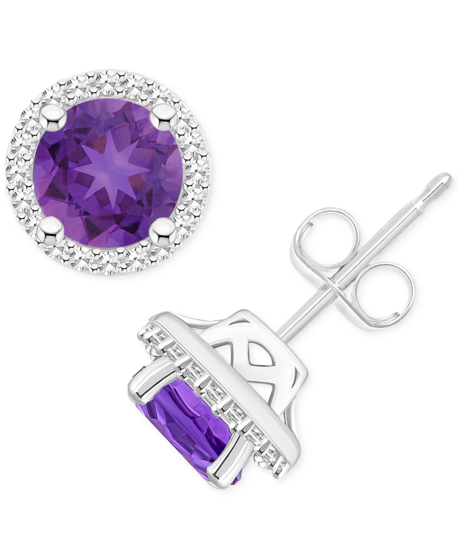 Серьги-гвоздики Amethyst & Diamond Halo в Sterling Silver