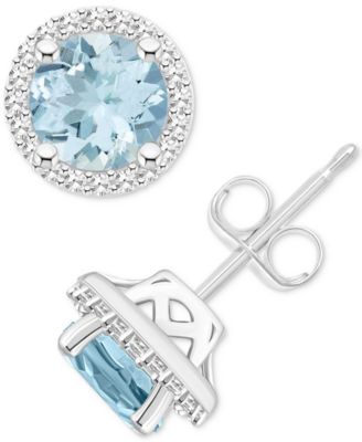 Серьги-гвоздики Aquamarine и Diamond в стерлинговом серебре
