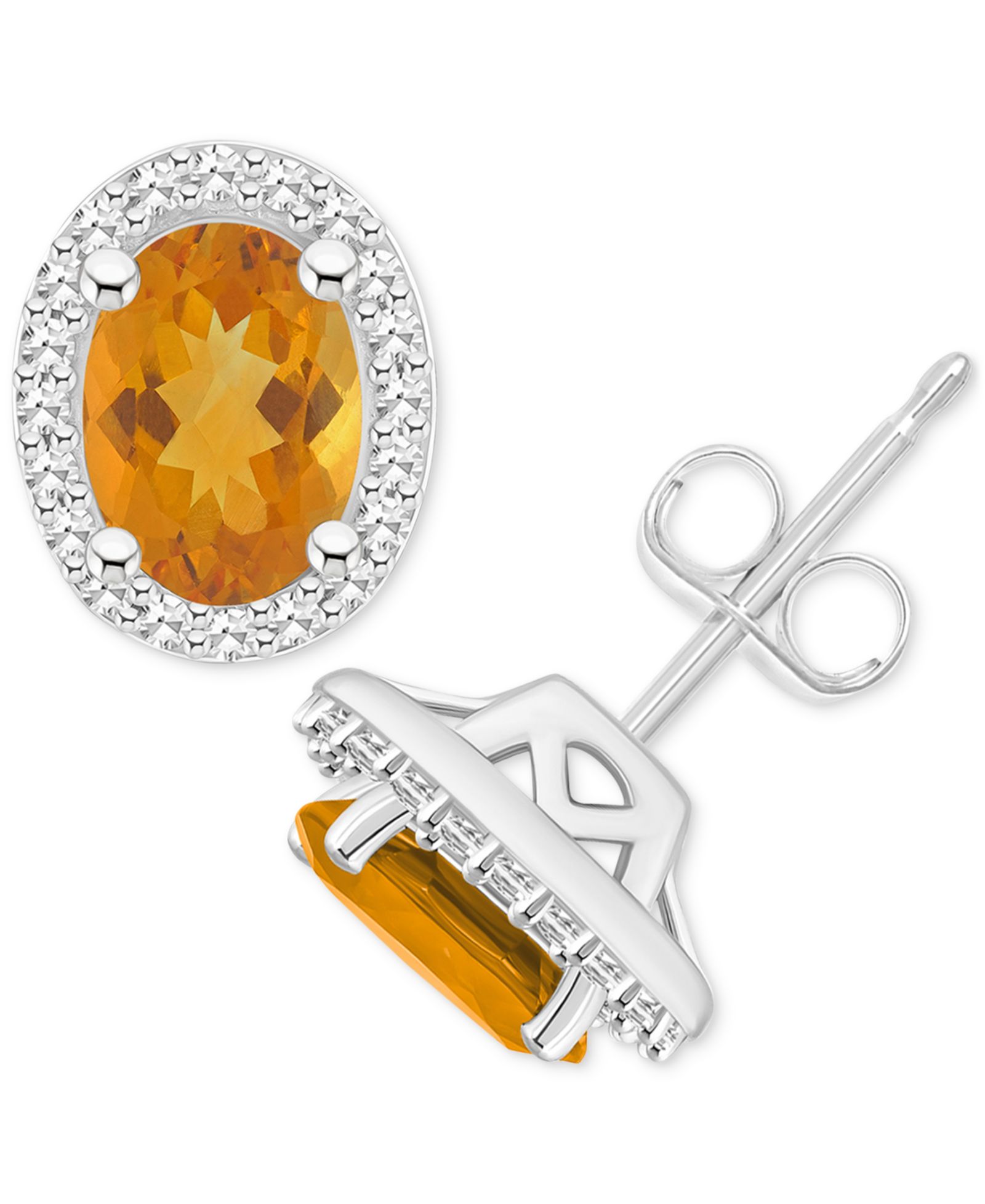 Серьги-гвоздики с аметистом (1-5/8 ct. t.w.) и бриллиантом (1/5 ct. t.w.) в оправе Halo из стерлингового серебра