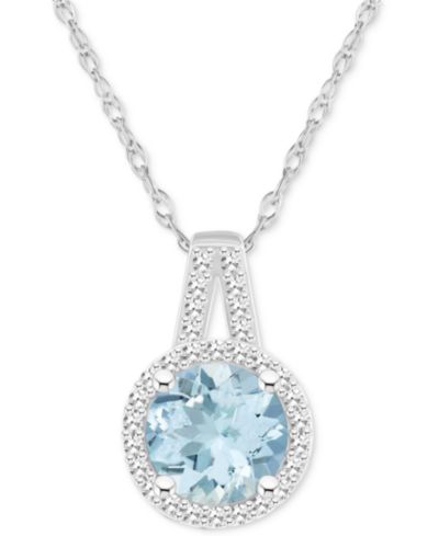 Подвеска-кулон Aquamarine (1-1/4 ct. t.w.) & Diamond (1/6 ct. t.w.) Halo 18" в Sterling Silver