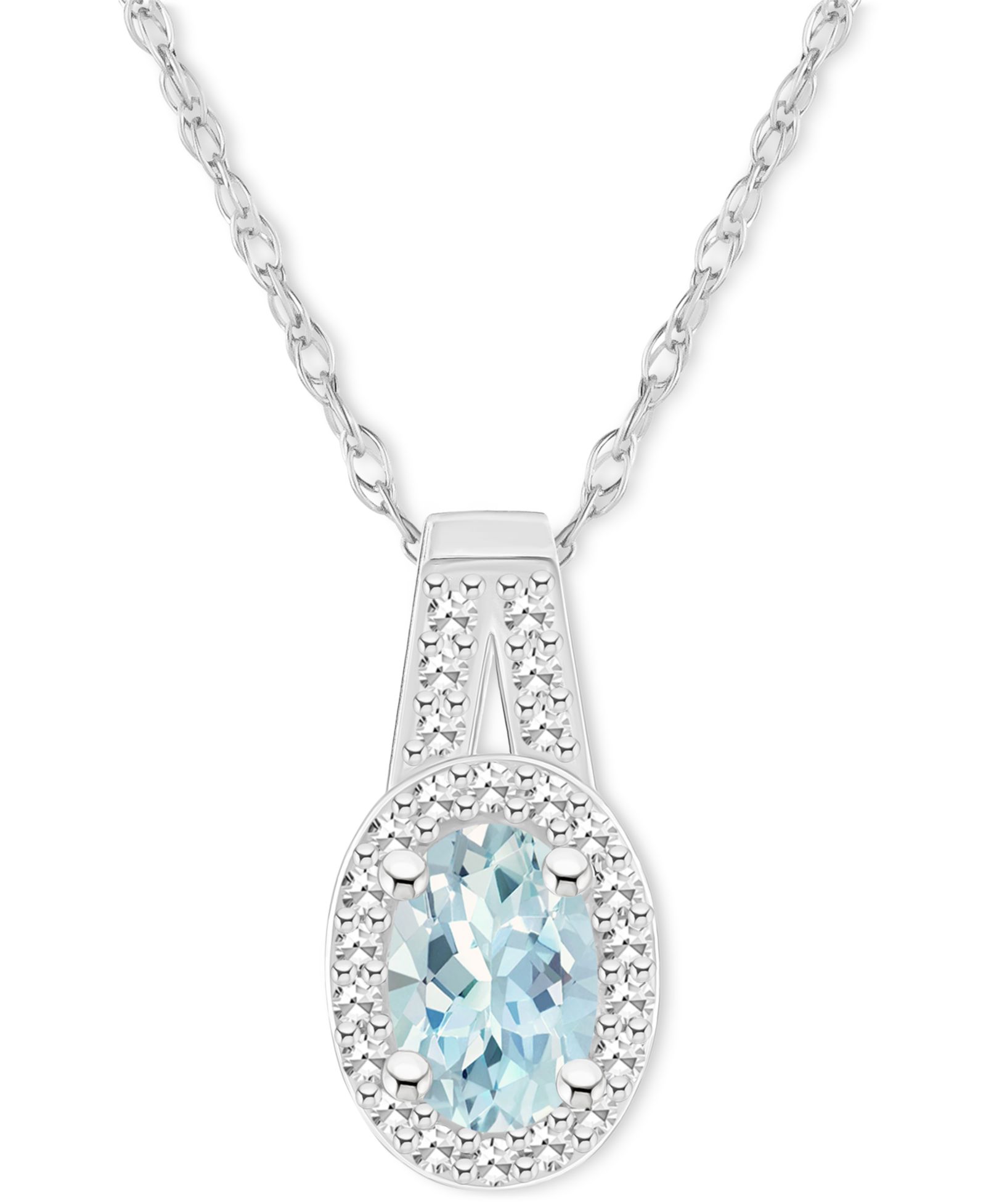 Подвеска Opal (1/4 ct. t.w.) & Diamond (1/8 ct. t.w.) Halo 18" Sterling Silver
