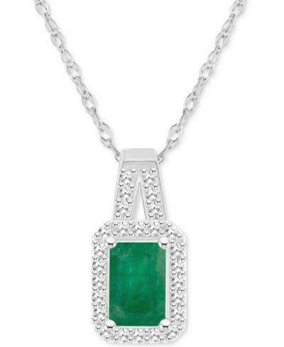 Ожерелье-подвеска Macy's с изумрудом (1/2 ct. t.w.) и бриллиантом (1/8 ct. t.w.) в стерлинговом серебре