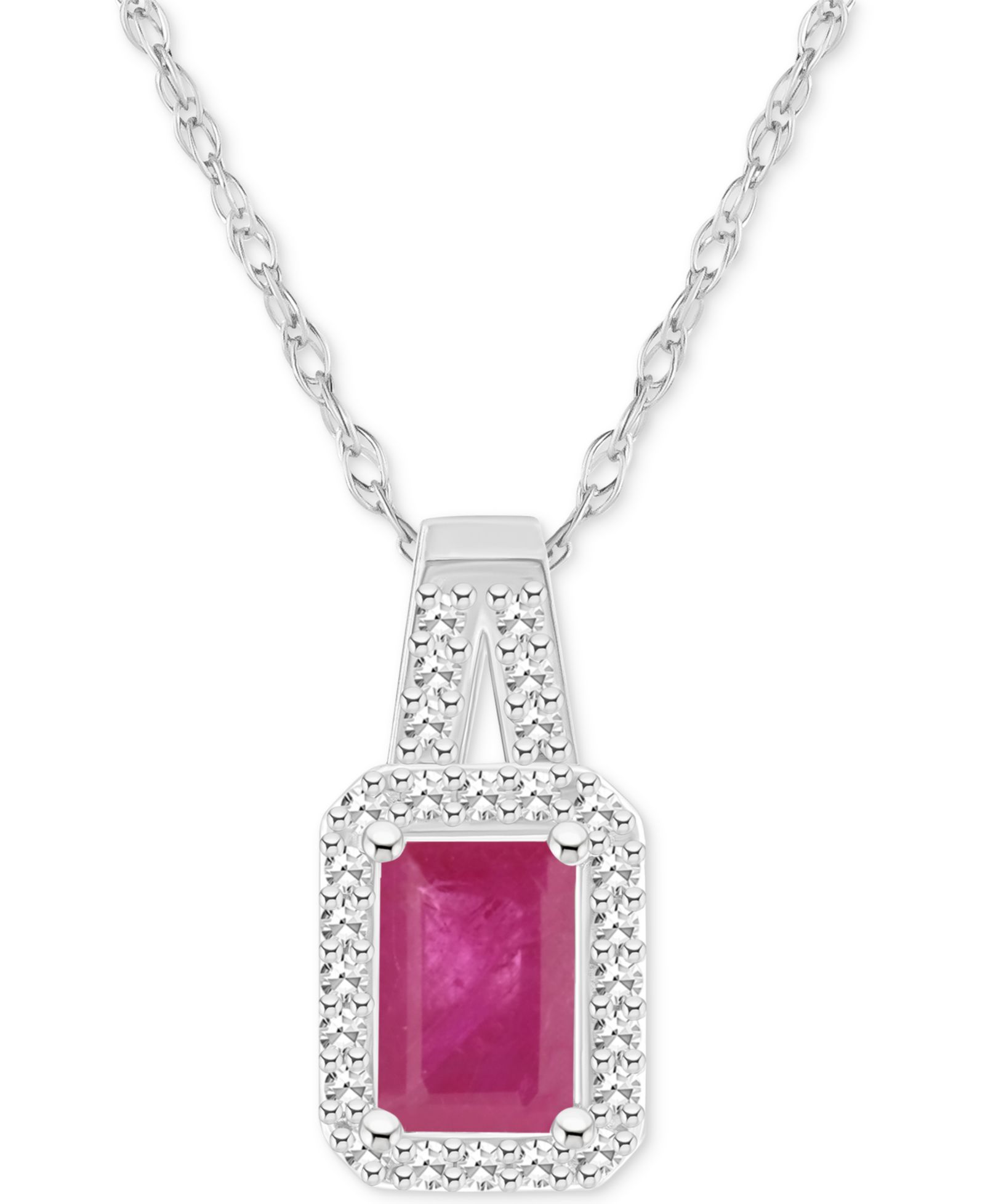 Ожерелье-подвеска Macy's с изумрудом (1/2 ct. t.w.) и бриллиантом (1/8 ct. t.w.) в стерлинговом серебре